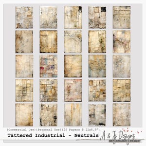 Papeles digitales para diario basura, papel industrial neutro desgastado, diseño abstracto vintage, kit de scrapbooking