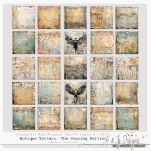 Antieke lappen: The Soaring Edition, vintage grunge junk Journal Papers, verouderde ephemera, digitaal plakboekpapier, Instant Download