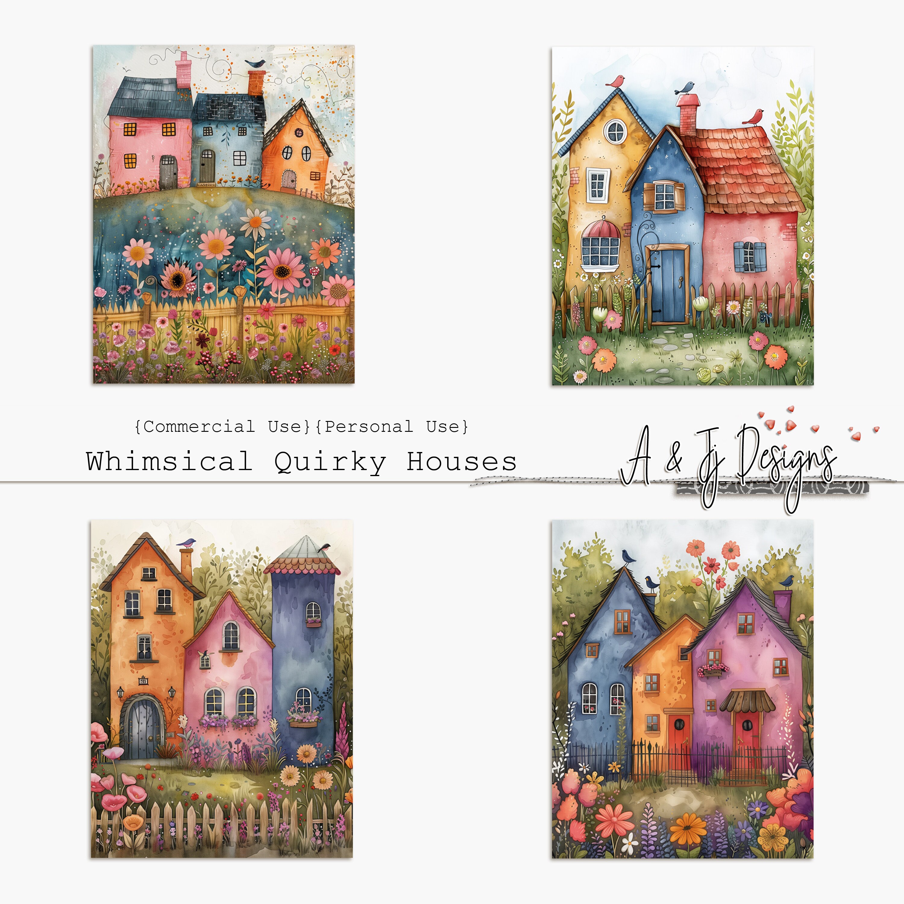 Whimsical Quirky Houses, CU, Printable, Papers, JPG, Junk Journals ...