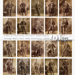 Retratos de hombres vintage - 1800s, CU, Imprimible, Efímera, Papeles, formato JPG, Diario basura, Scrapbooking, Técnica mixta, 11x8.5"