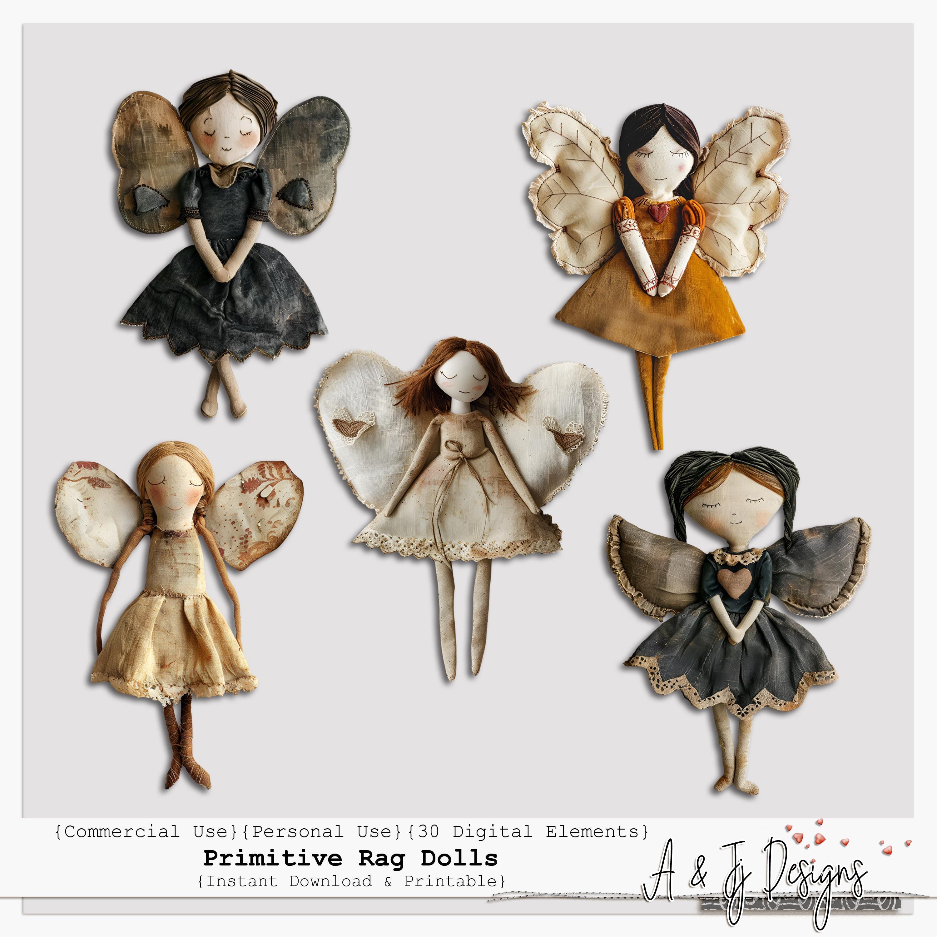 Rustic Dolls Primitive Rag Dolls | Folk Art Clip Art | Rustic Elements | for Junk ...