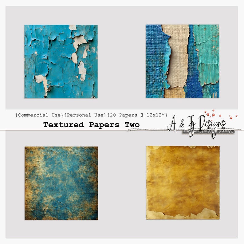 May include: Four digital paper textures in a collage. Two are blue with peeling paint, one is a yellowed brown, and one is a light blue with a white stripe.