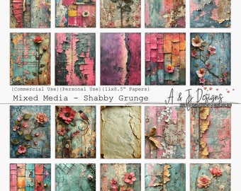 Mixed Media - Shabby Grunge, CU, Papers, Printable, JPG, Junk Journals, Scrapbooking, Mixed Media, 11x8.5", Digital Downloadable Art