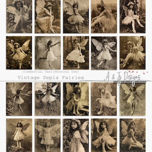 Vintage Sepia Feen, Cu, bedruckbar, Ephemera, Papiere, JPG Format, Junk Journal, Scrapbooking, Mischtechnik, 11x8,5", Digital Download