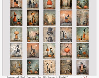 Ein wunderliches Halloween | Digitale Papiere | 25 Herbst Hintergründe zum Ausdrucken 11x8.5" | Junk Journal, Scrapbooking | Gruselig | Kommerzielle Nutzung OK
