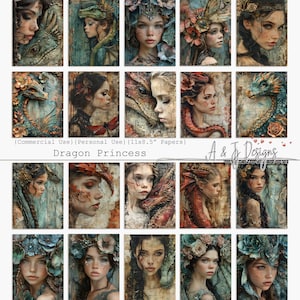 Dragon Princess, CU, PU, Printable, Papiere, Ephemera, JPG, Junk Journal, Scrapbooking, Mixed Media, 11x8.5, Digital Downloadable Art