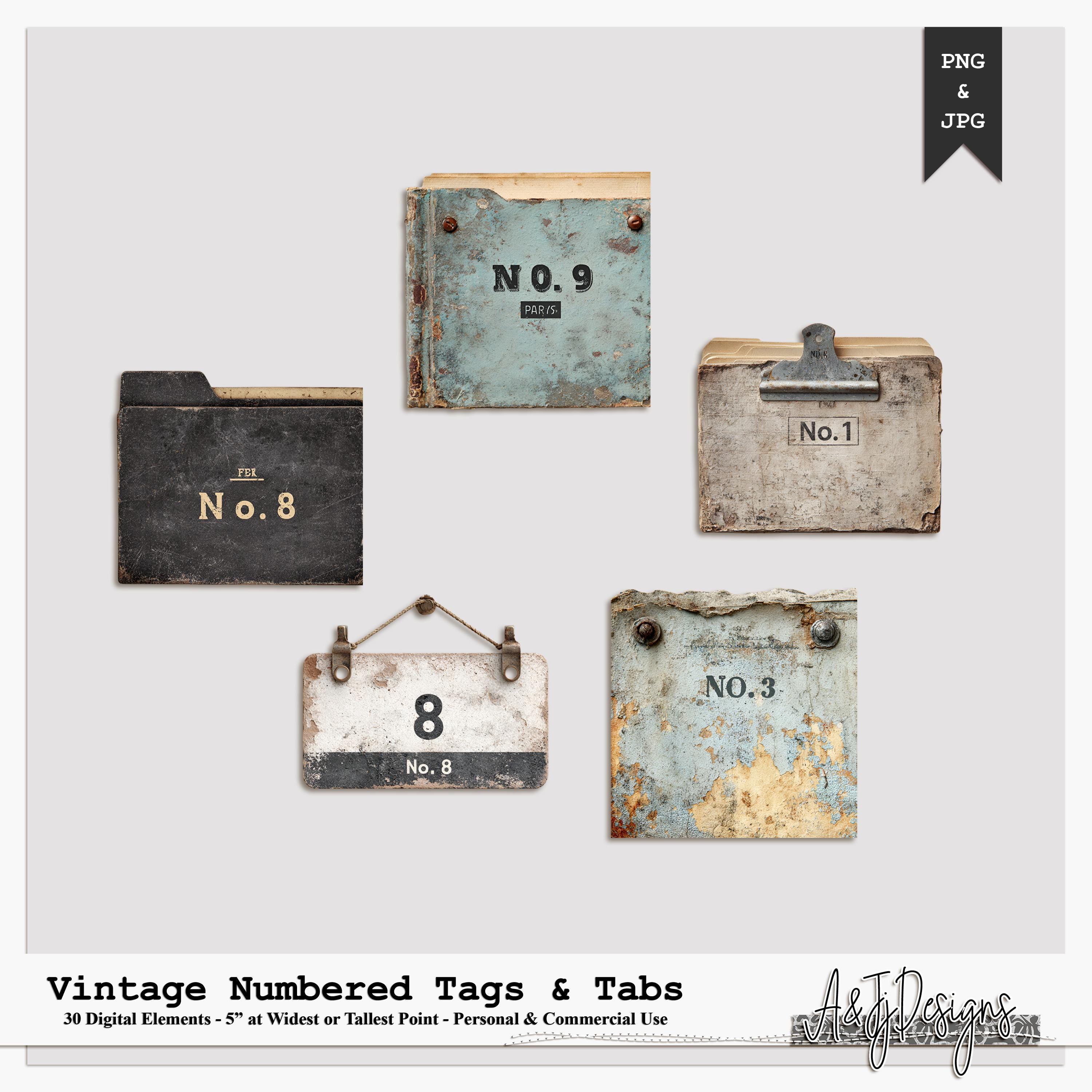 Rustic Tab Vintage Numbered Tags & Tabs | Rustic File Labels | Digital Elements ...