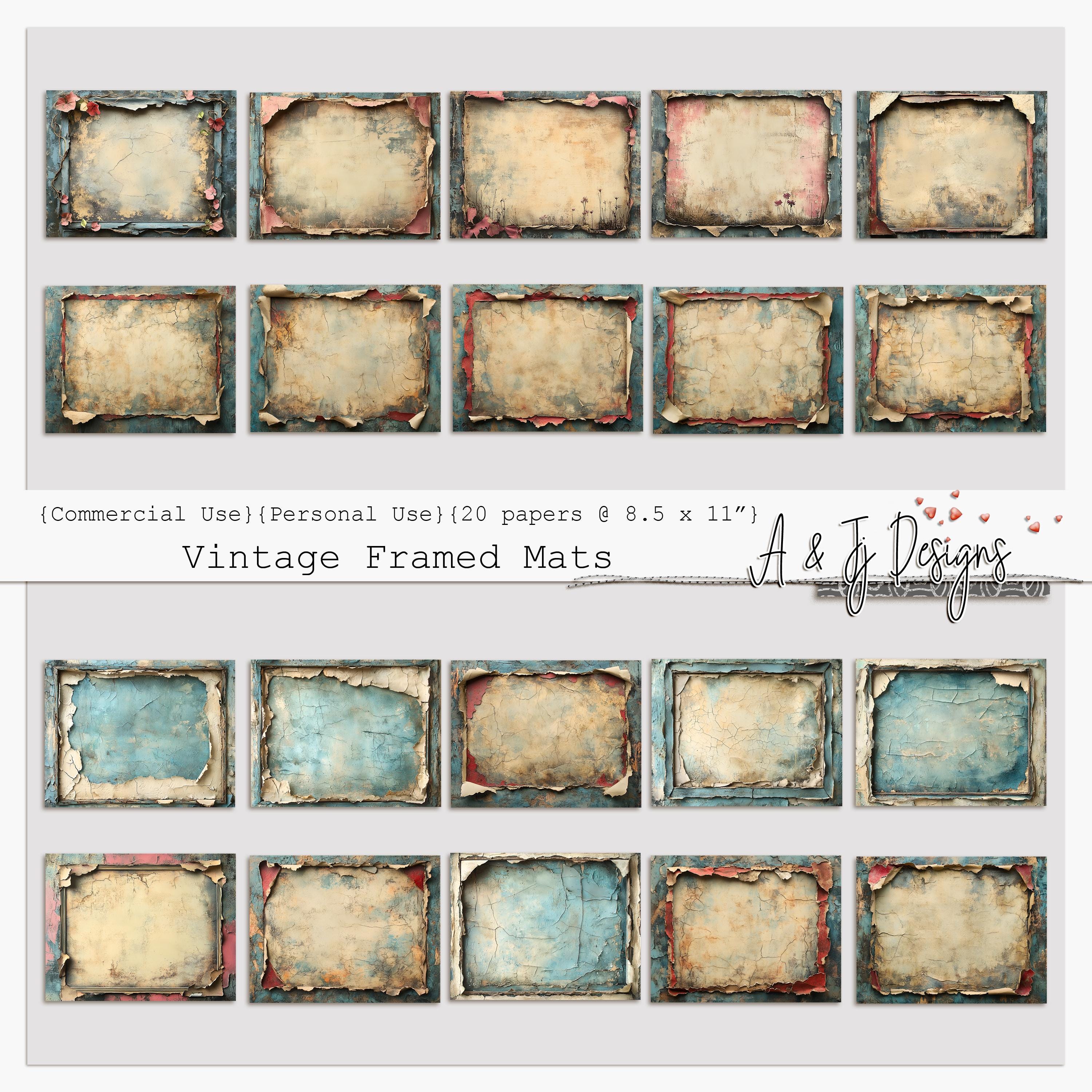 Vintage Framed Mats, Junk Journal Pages, Commercial Use, Paper ...