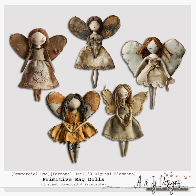 Primitive Rag Dolls | Folk Art Clip Art | Rustic Elements | for Junk ...