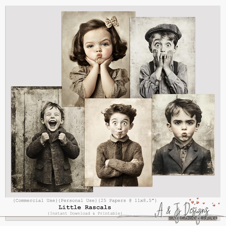 Little Rascals | Vintage Child Portrait Papers | Grungy Antique Craft ...
