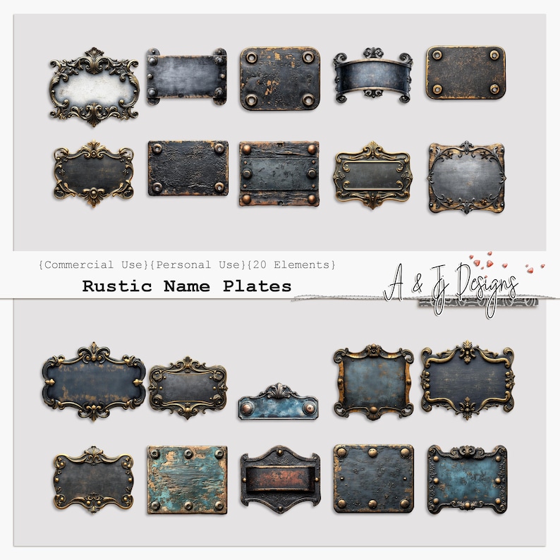 Rustic Name Plates, Clipart Images, Vintage Digital Elements for Junk ...