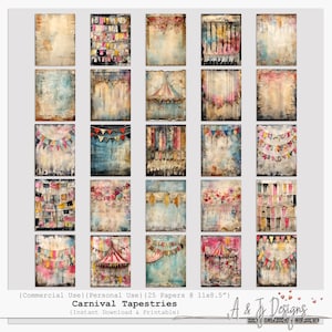 Carnival Tapestries | Digital Paper Pack | 25 Circus and Carnival Textures | Vintage Style | Junk Journals | Scrapbooking | Commercial Use