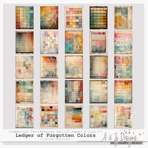 Grand livre des couleurs oubliées | Papiers numériques pour échantillons de peinture vintage | Feuilles grunge minables pour journaux indésirables, scrapbooking et arts techniques mixtes