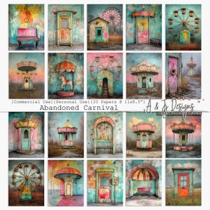 Carnaval abandonado, 20 papeles de diario basura, fondos para álbumes de recortes, uso comercial, imprimible, hoja de collage de 11 x 8,5 pulgadas, descarga instantánea
