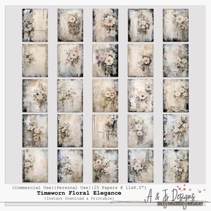 Zeitlose Florale Eleganz | 25 Vintage Floral Junk Journal Papiere | Grunge Hintergründe | Shabby Chic Scrapbook Ephemera