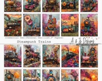 Steampunk Trains, CU, PU, Printable, Ephemera, JPG, Junk Journals, Scrapbooking, Cards, Mixed Media, Instant Download
