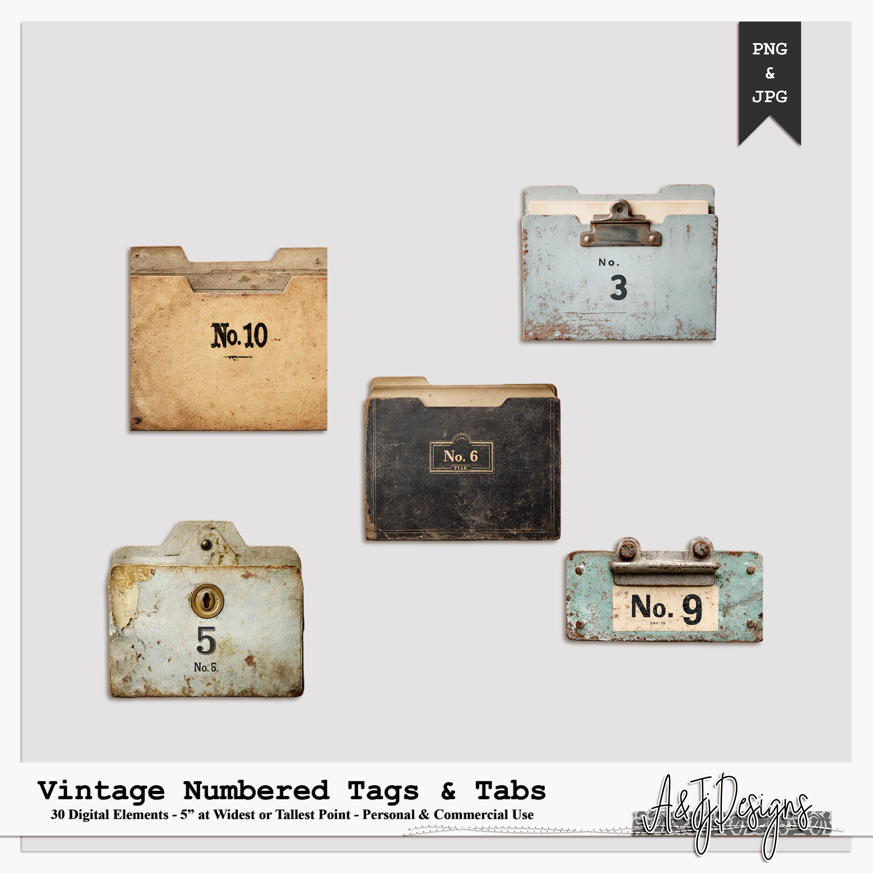 Rustic Tab Vintage Numbered Tags & Tabs | Rustic File Labels | Digital Elements ...