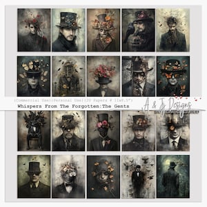 Whispers From The Forgotten: The Gents | Donkergotisch herenpapier | Griezelige vintage rommeldagboekkit | 20 afdrukbare pagina's: 11 x 8,5 inch