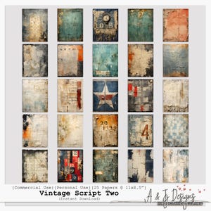 May include: A set of 25 digital paper backgrounds in a vintage style. The papers feature a variety of textures, colors, and patterns, including distressed wood, faded paint, and old maps. The papers are perfect for scrapbooking, card making, and other craft projects.