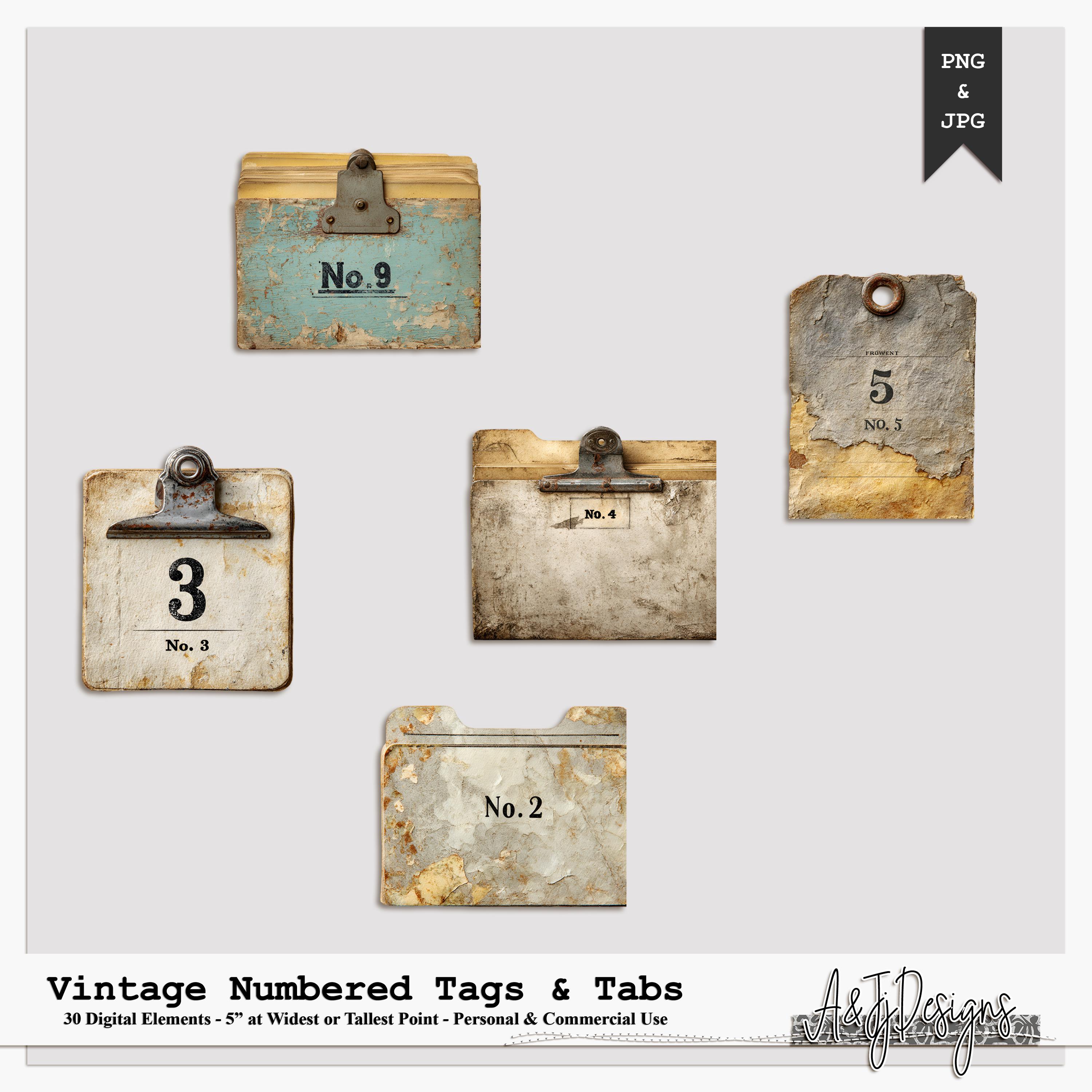 Rustic Tab Vintage Numbered Tags & Tabs | Rustic File Labels | Digital Elements ...