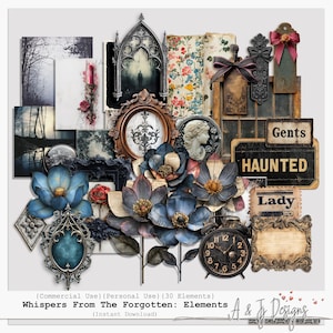 Murmures des oubliés - Éléments | Journal de la camelote gothique | Éphémères de scrapbooking hantés | Clipart sombre académique vintage