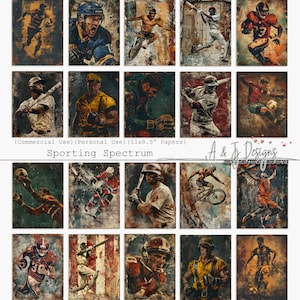Sportief spectrum, CU, PU, Afdrukbaar, Papers, Ephemera, JPG, Junk Journal, Scrapbooking, Mixed Media, 11x8.5", Digitale downloadbare kunst
