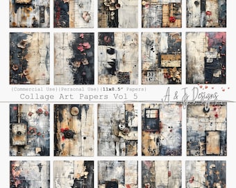Collage Art Papers Vol 5, CU, PU, Printable, 11x8.5", Junk Journals, Scrapbooking, Paper Craft, Mixed Media, Digital Art, Instant Download