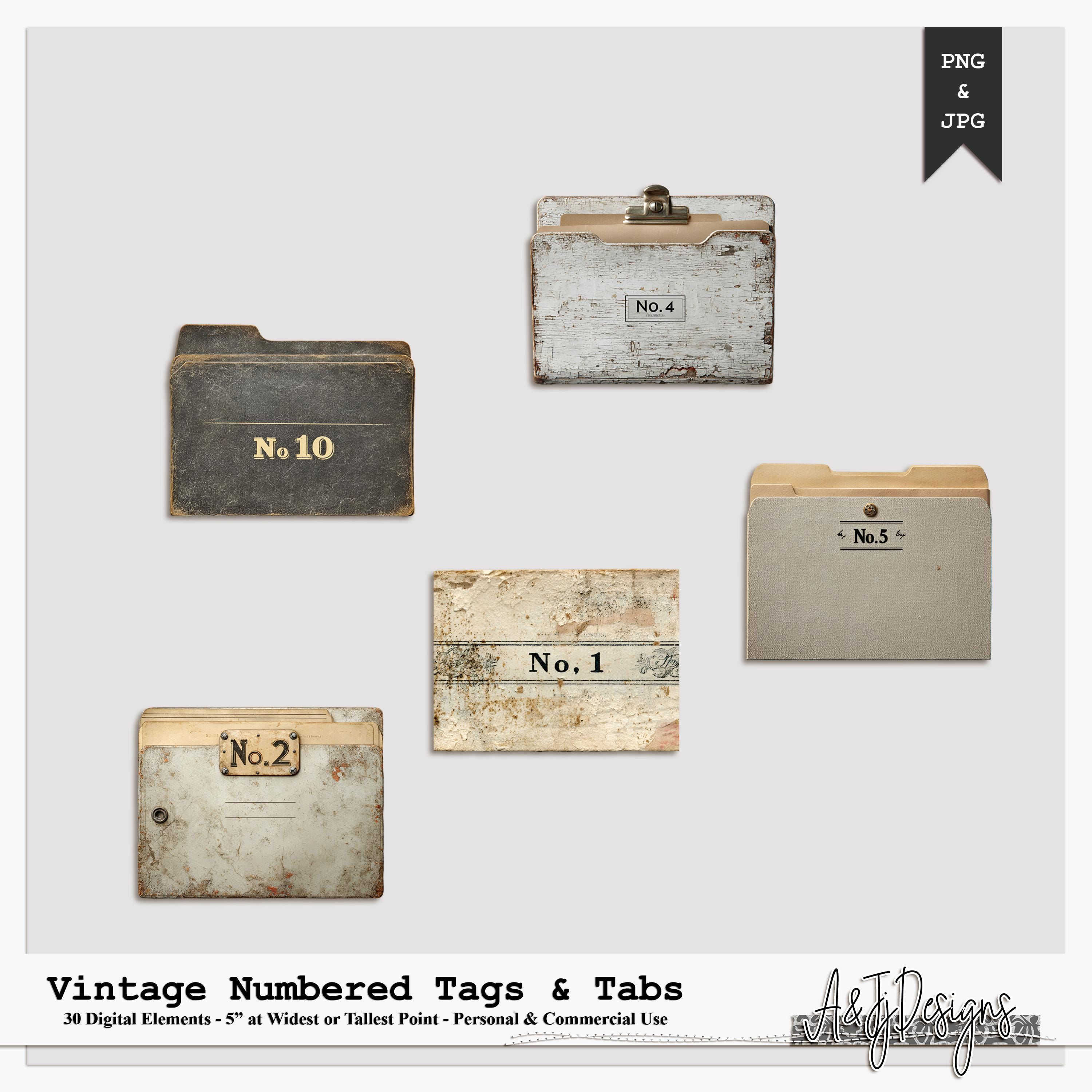 Rustic Tab Vintage Numbered Tags & Tabs | Rustic File Labels | Digital Elements ...