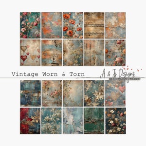 Vintage usurati e strappati, CU, carte JPG, diari spazzatura, scrapbooking digitale, scrapbooking di carta, tecniche miste, arte digitale, download digitale