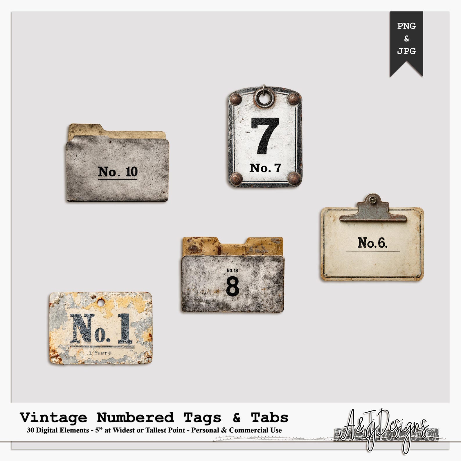 Rustic Tab Vintage Numbered Tags & Tabs | Rustic File Labels | Digital Elements ...