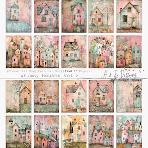 Whimsy Houses Vol 2 Papers, CU, PU, Printable, 11x8.5", Junk Journals, Scrapbooking, Paper Craft, Mixed Media, Digital Art, Instant Download