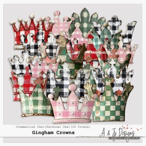 Couronnes Vichy, cliparts techniques mixtes, Texture effet vieilli, téléchargements instantanés, collage Style indésirable journal et fournitures numériques pour albums de scrapbooking