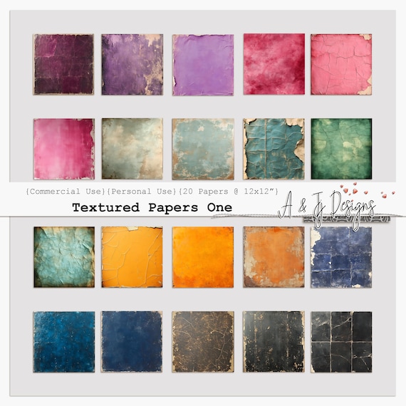 Textured Papers One, Solid Textured and Worn Papers, Digital Scrapbooking Paper, Junk Journal Kit, 12x12" Digital Paper Pack, Commercial Use