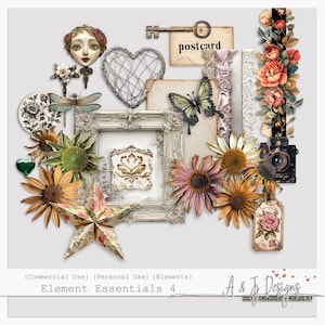 Element Essentials 4, Imagens de Junk Journal, Uso Comercial, Enfeites, POD, Scrapbooking, Junk Journal Ephemera, Arquivos Transparentes