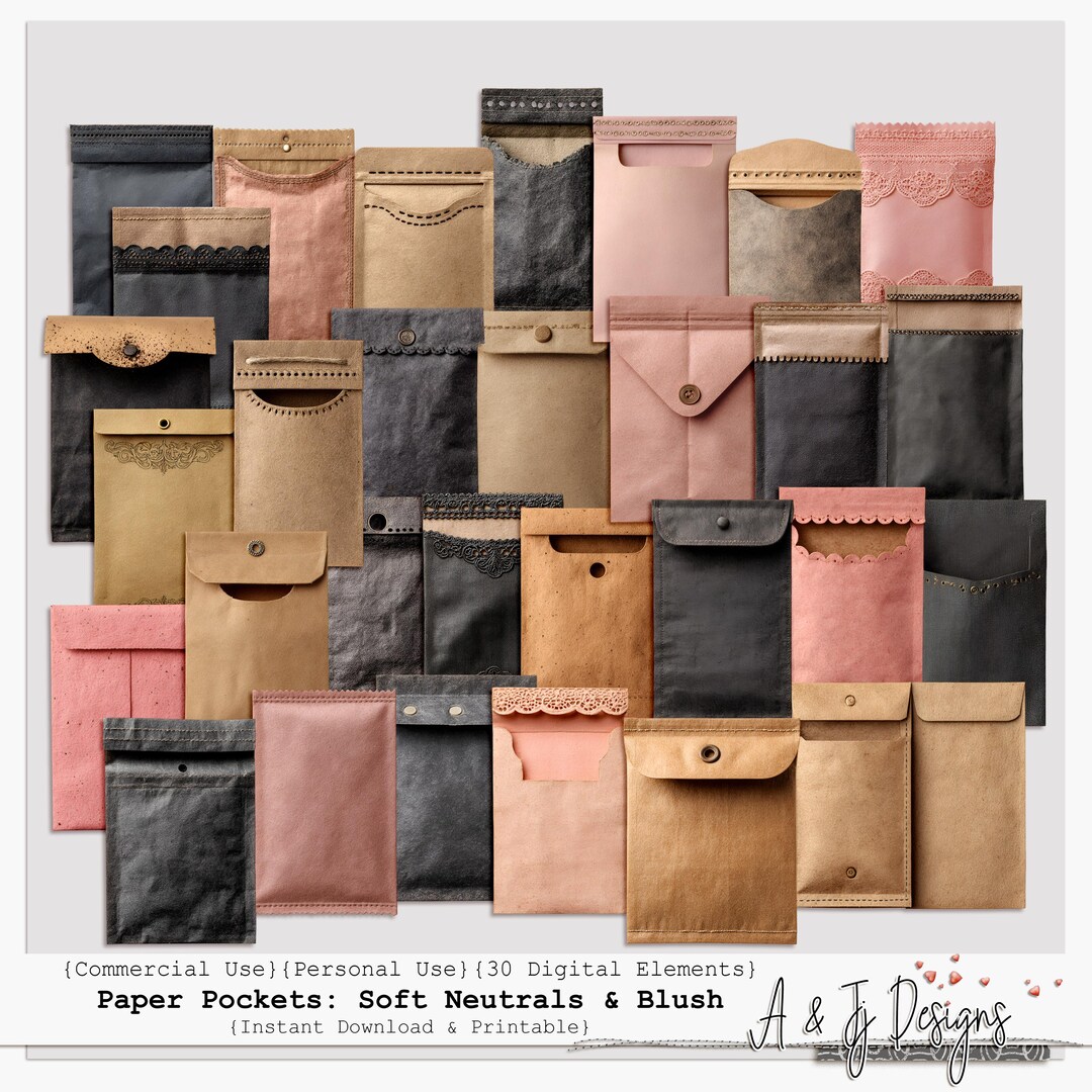 Pattern Paper For Pockets Paper Pockets: Soft Neutrals & Blush | for Junk Journals and ...