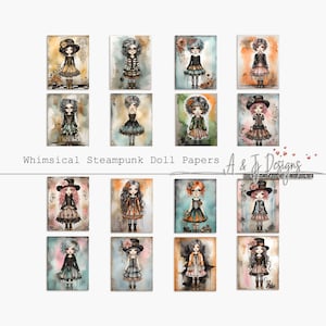 Bambole Steampunk stravaganti, uso commerciale, effimeri, diari spazzatura, arte digitale, stampabili, download digitale