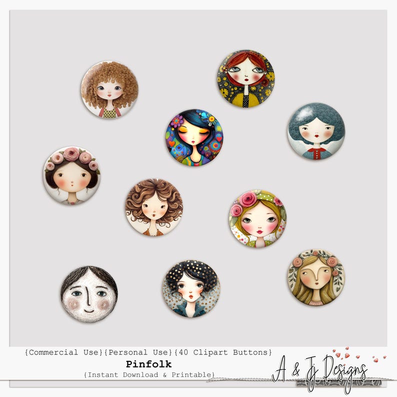 Pinfolk | Round Portrait Clipart | Printable Button-style Faces ...