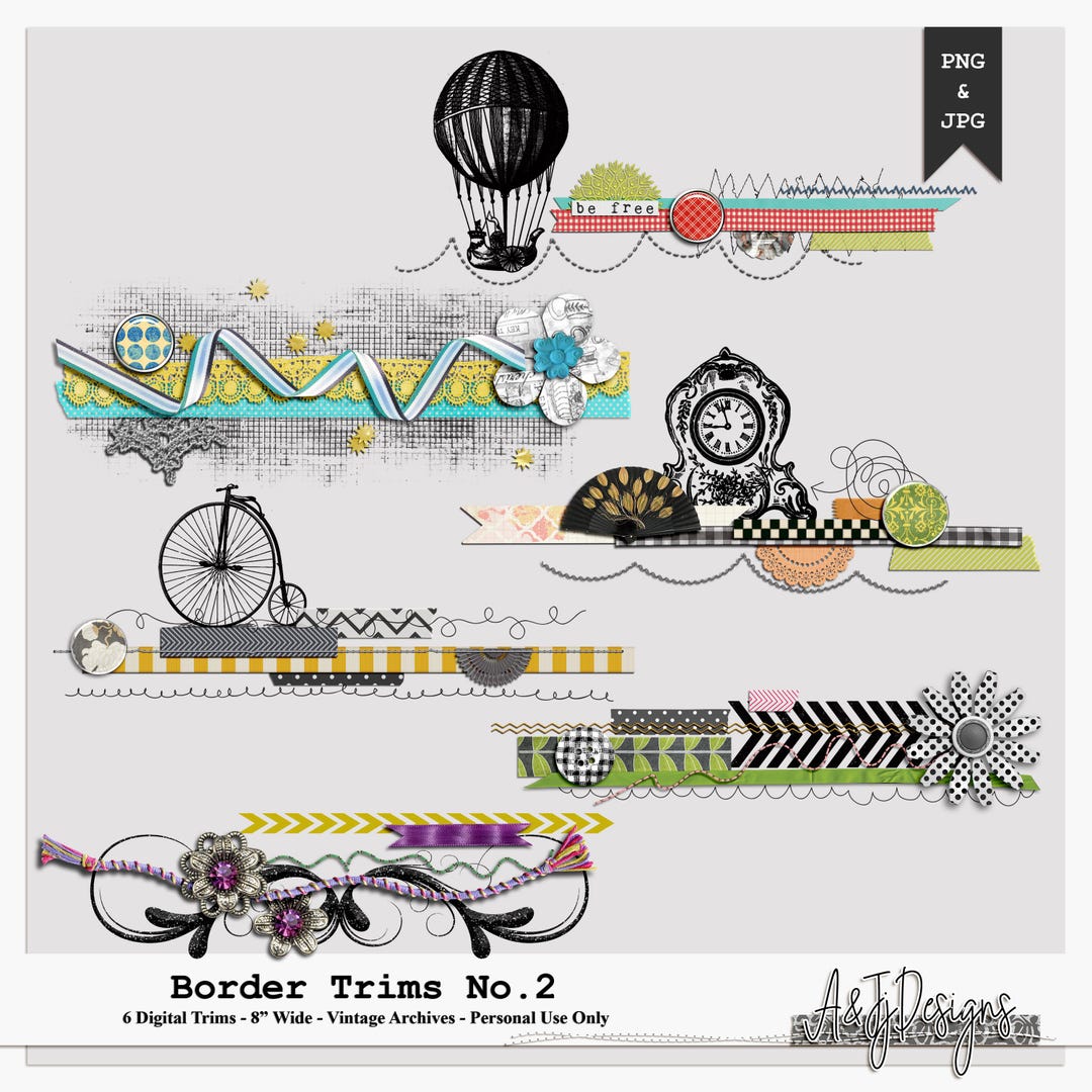 Border Trims No.2 | 6 Layered Border Clusters | Junk Journal ...
