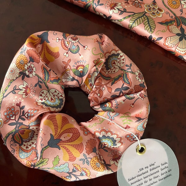 Scrunchie, élastique à cheveux, soie exclusive, soie de créateur. Fabriqué à la main en Allemagne. Particulièrement doux pour les cheveux. Bandeau en soie de « Silk my Way ».