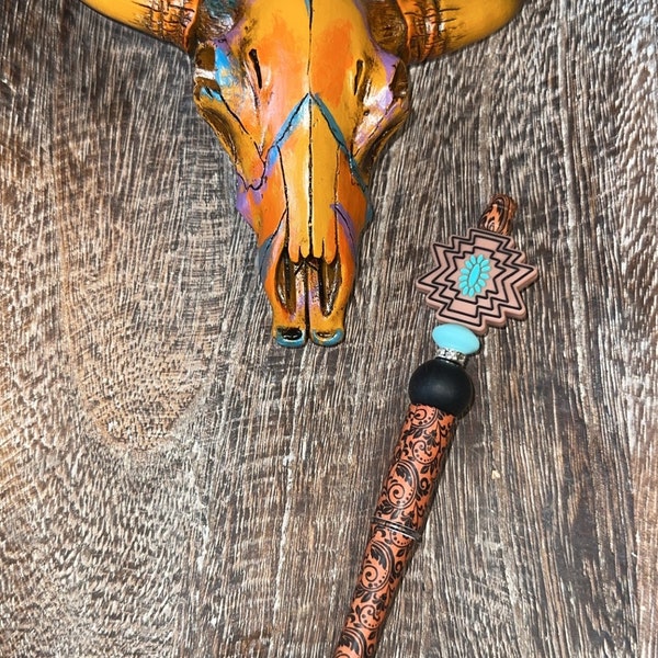 Aztec Brooch Tooled Beaded Pen