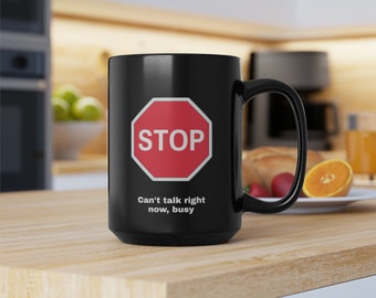 Stop & Go mok, grappig cadeau, kantoormok, zwarte mok, 15oz/440ml