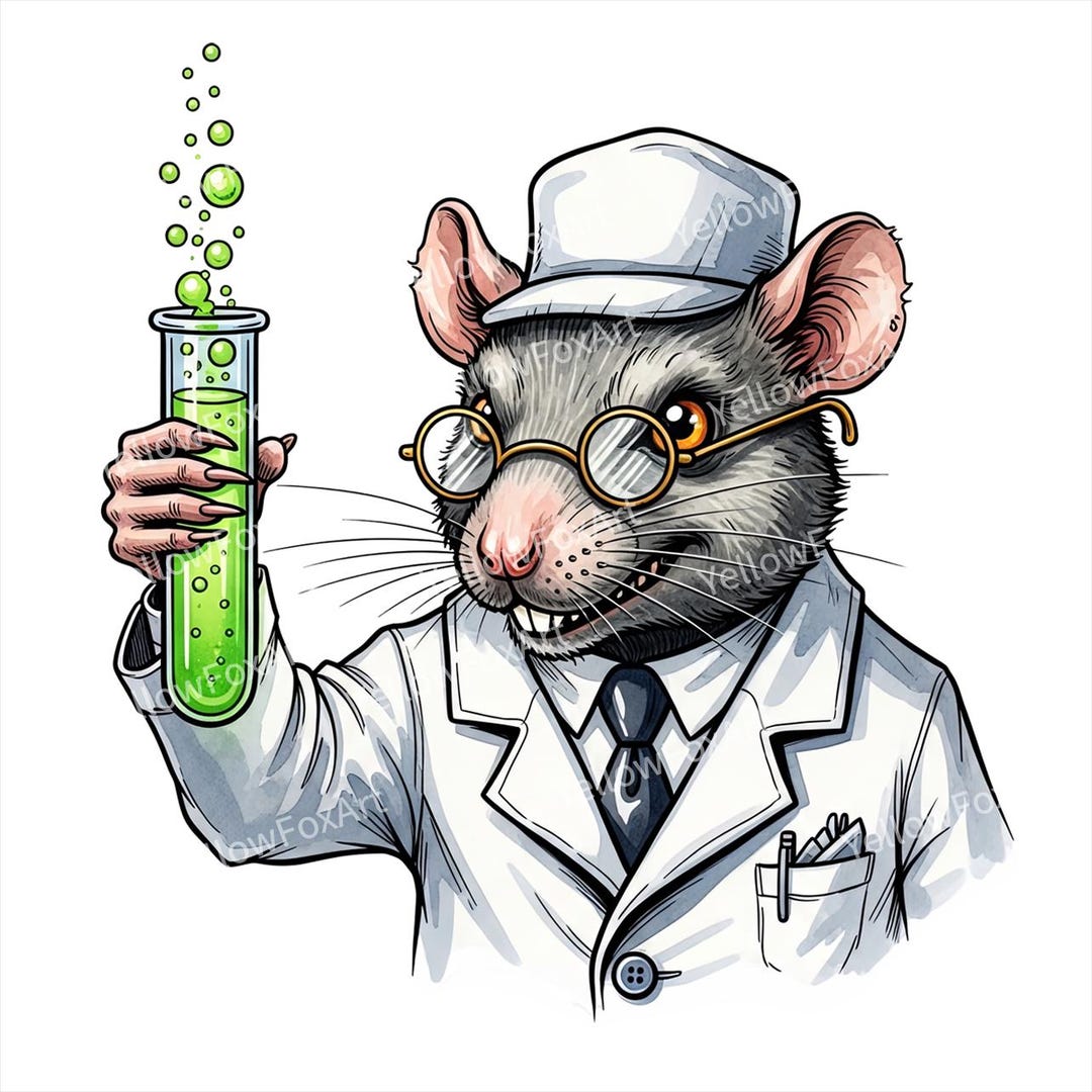 Lab Rats Graphic Funny Rat Scientist Clipart, Cartoon Lab Mouse Illustration, Mad ...