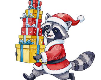Christmas Santa Raccoon Clipart – Holiday PNG (Digital Download)