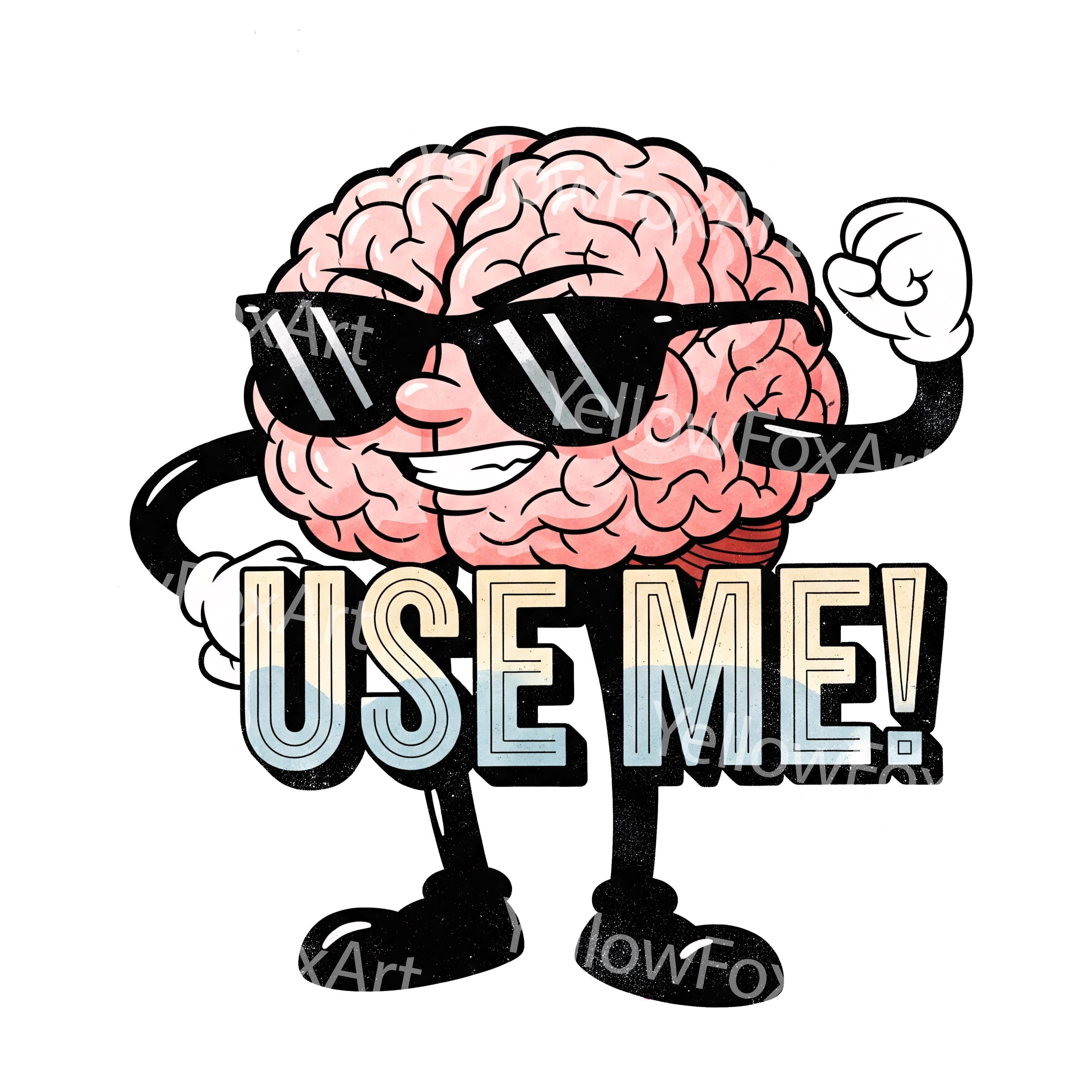 面白い脳のキャラクターのクリップアート、透明なPNG（デジタルダウンロード）, image size:3000x3000