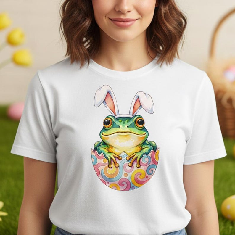 Cute Easter Frog Clipart With Bunny Ears, Frog in Easter Egg ...
