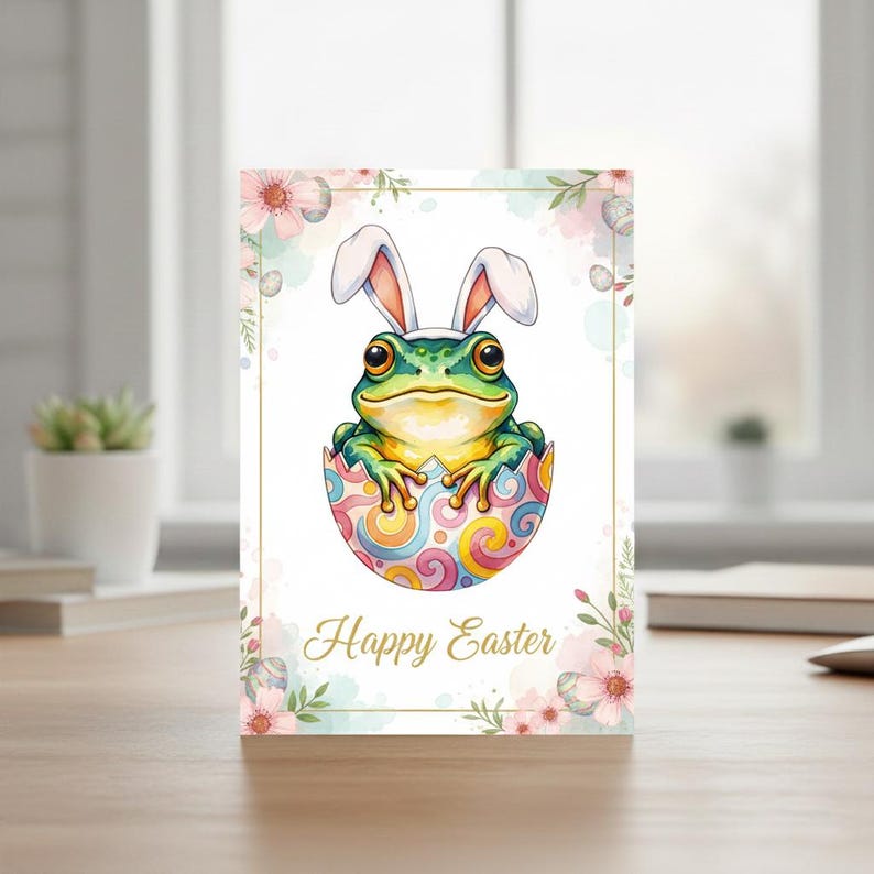 Cute Easter Frog Clipart With Bunny Ears, Frog in Easter Egg ...
