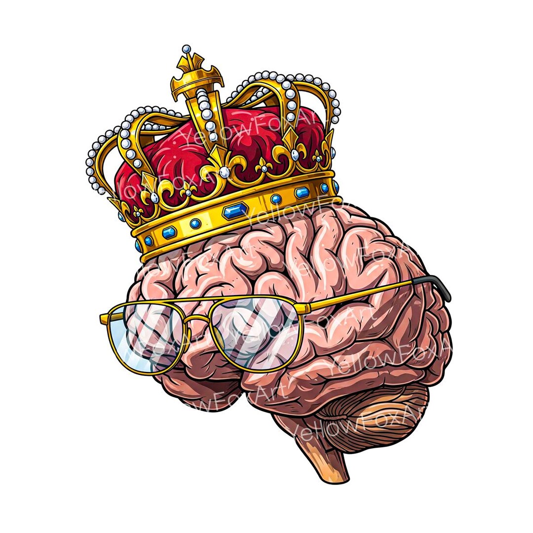 Smart Brain King Clipart With Crown and Glasses, Genius Mind ...