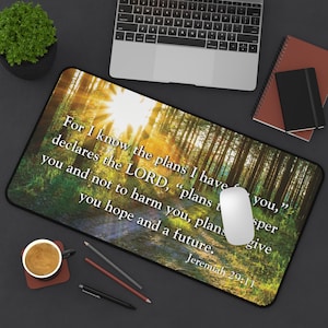 Bible Verse Desk Mat, Scripture Quote Mouse Pad, Christian Desk Pad, Jeremiah 29:11, Home Office Decor, Religious Bible Verse Desk Mat
