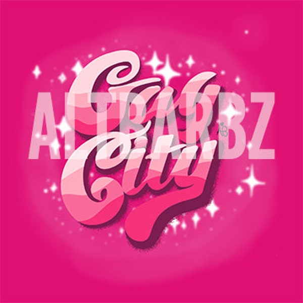 Gag City, for the Barbz, digital art, sticker, Pink background