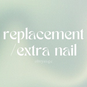 May include: White text on a light green background reads "replacement / extra nail" with the text "olivysage" below.